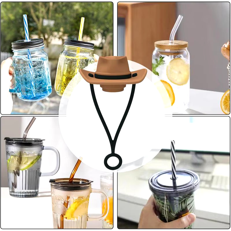 Silicone Cowboy Hat Straw Covers Caps Compatible with Stanleys Cup 30 40 Oz Tumbler Cute Funny Drinking Straw Tip Decoration