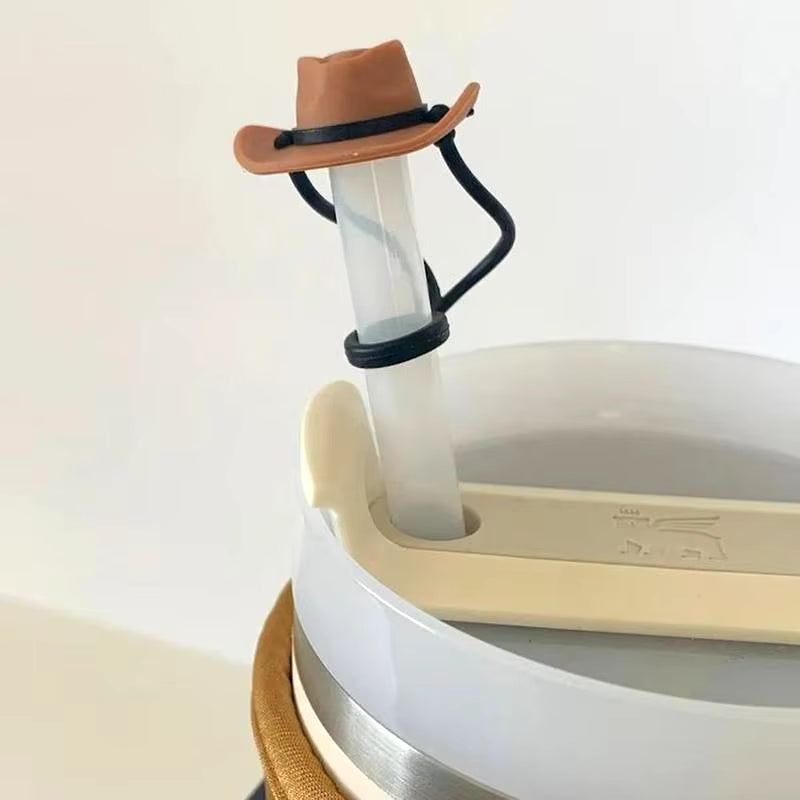 Silicone Cowboy Hat Straw Covers Caps Compatible with Stanleys Cup 30 40 Oz Tumbler Cute Funny Drinking Straw Tip Decoration